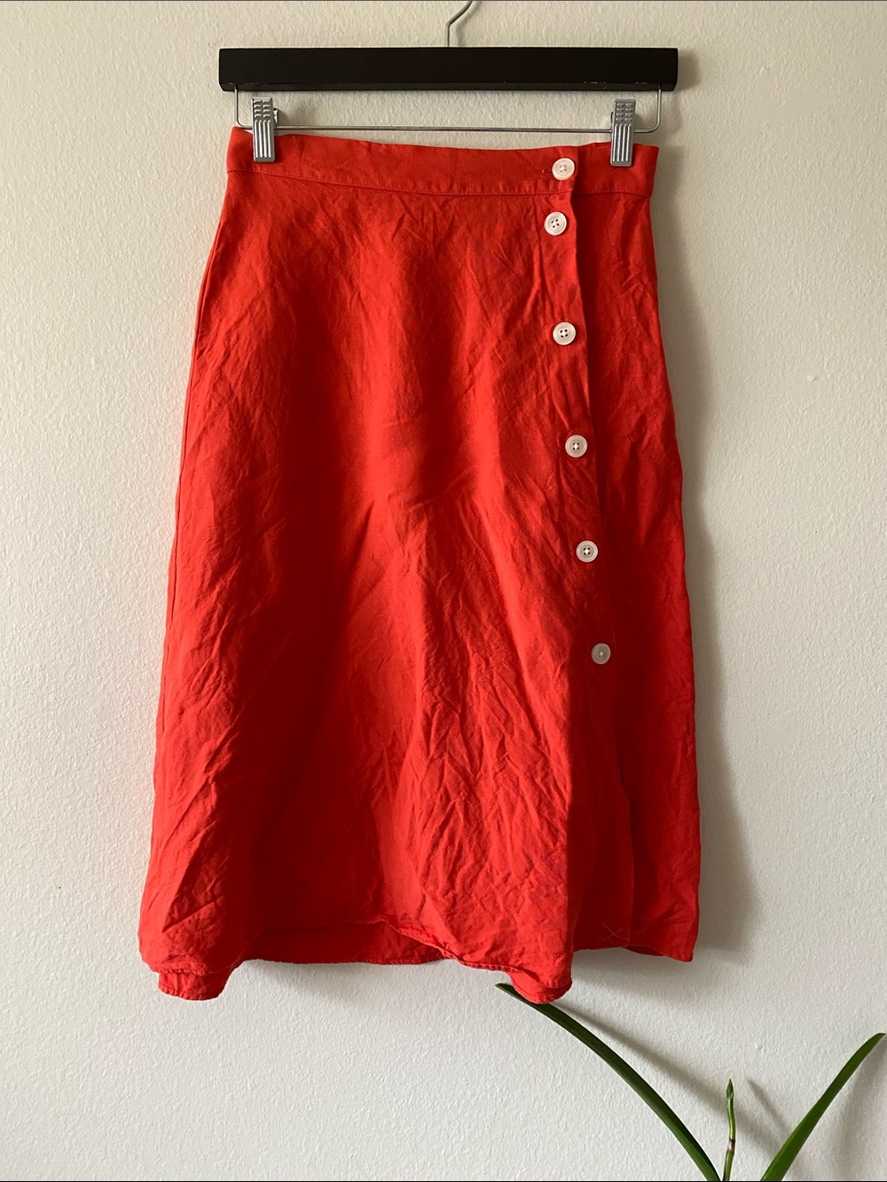 LOFT Red Midi Skirt with Side Buttons